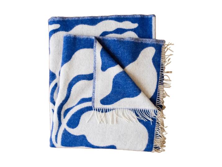 Fine Little Day Leaves Plaid 130x220 cm Blue-white