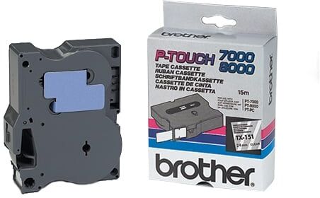 Brother TX-151 fita preto sobre transparente 24mm