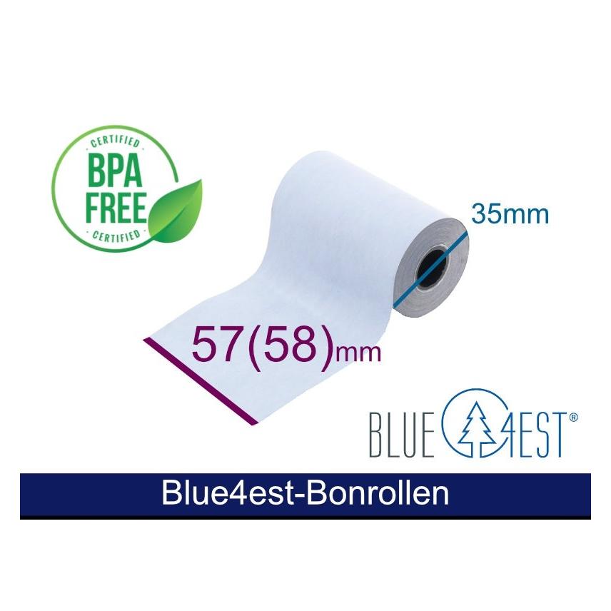 ARTDEV Thermorolle - 57(58) 35 12 (B/D(max.)/K) 14m, Blue4est (Blau) Ökopapier, mit Lastschrift-Text (ADT573512LST)