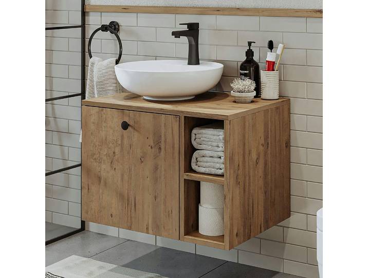 Meuble Vasque Rond Décor Pin 1 Tiroir Rai