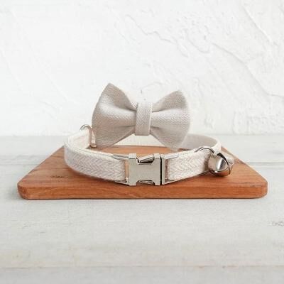 Uplift Treasures Personalized Pet Collar With Bow Tie And Engraved Name Tag white Bow Tie l