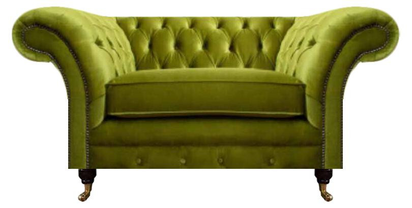 Chesterfield fauteuil in olijfgroen met textiel bekleding