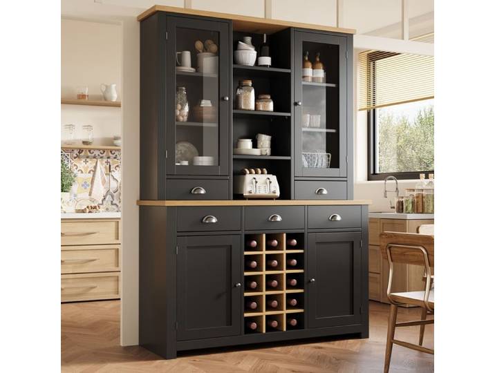 Buffet Cuisine - Armoire de Cuisine - Meubles Rangement- Bouteilles Vaisselier Salle à Manger Étagère Réglable 120×40×185cm- Noir