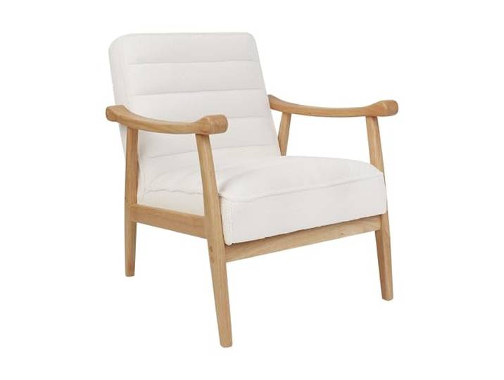 Beliani Sessel Bouclé Stoffbezug Creme weiß mit Armlehnen Tiefe Sitzfläche Retro Leknes