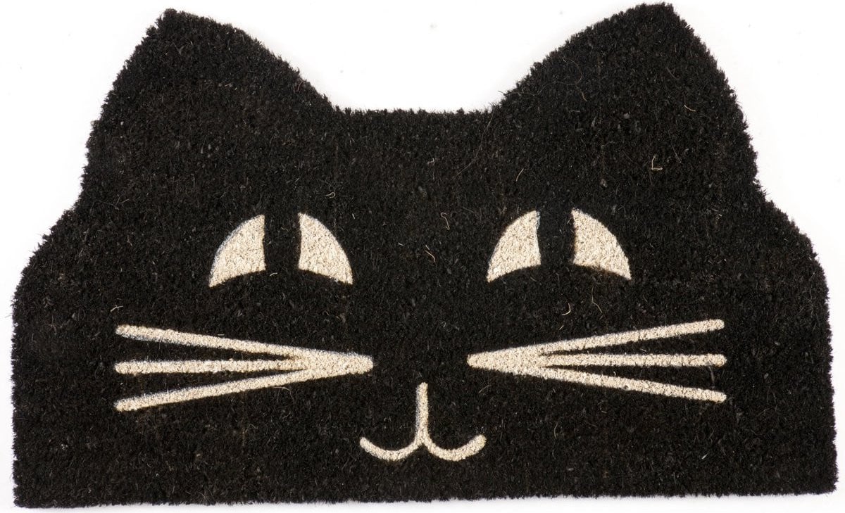 Deurmat met print van een zwarte kat - Kokosmat