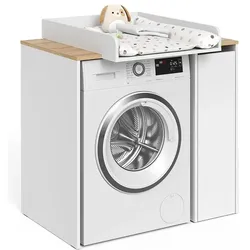 Vicco Viktor, Waschmaschinenschrank, Braun, Weiss, Gold, Grau