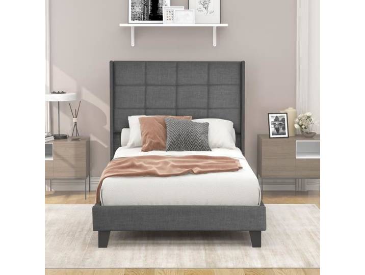 Lit capitonné design moderne - SWEIKO - Lit simple 90x200cm - Gris - Contemporain - Design