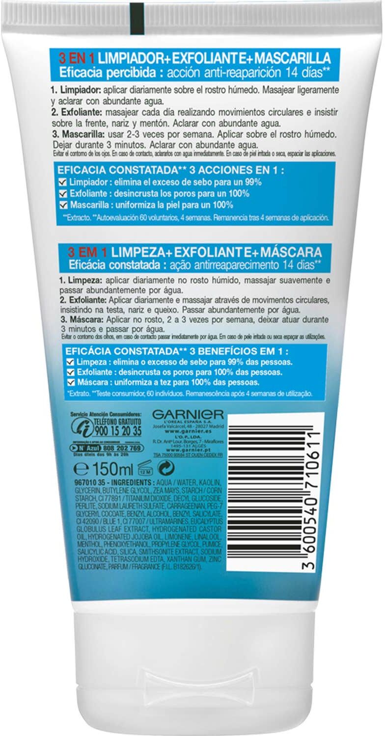 GARNIER Pure Active 3 En 1 Gel Limpiador Piel Grasa 150 ml