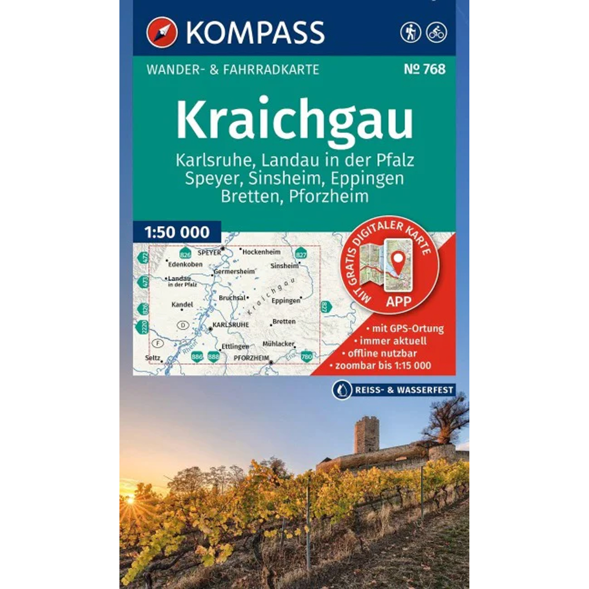 Kompass Verlag WK 768 Kraichgau, Karlsruhe, Landau Topografische Karten Aufl. 2026