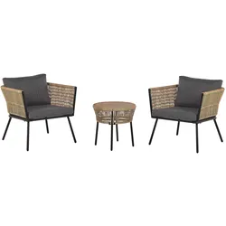 BALKONSET 2-Sitzer Rattan natürlich Auflagen grau Gargano