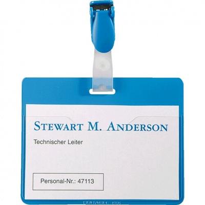 Schild I DURABLE Namensschild mit Clip, blau, Hartfolie, mit Einsteckschildern, 90x60mm, 25/VE