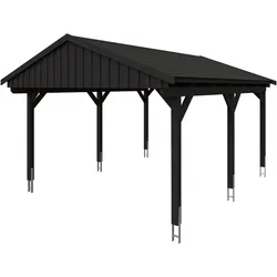 Skan Holz Fichtelberg - Satteldach Einzelcarport Breite 423 cm Gr. 1 - 423 x 566 cm Dachschalung mit Dachschindeln (schwarz) anthrazit Holzcarport