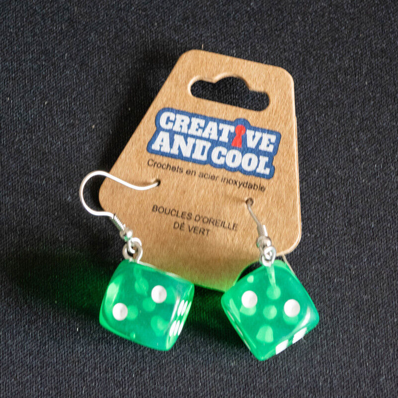 Gigamic Boucles d'oreilles Dé vert