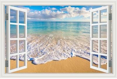 Uplift Essentials "3D Ocean View ""Window To Paradise"" Wall Sticker style 5 16x24inch (40x60cm)"