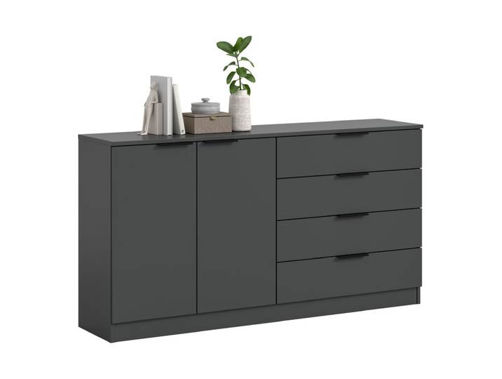 Kommode Kopenhagen 148 x 35 x 80 cm Kunststoff melaminbeschichtet Anthrazit/Schwarz