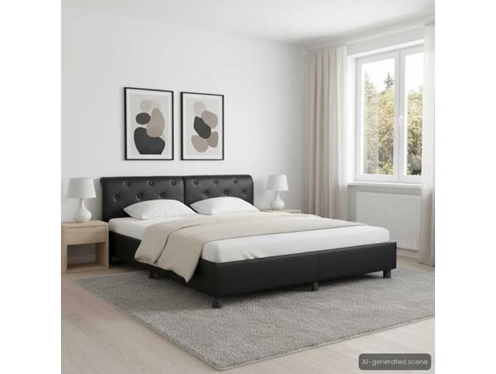 KGHFDVB Bett 212 x 164 x 64 cm aus MDF Schwarz 160 x 200 Rahmen Rahmen aus massivem Pappelholz, MDF und Sperrholz, pulverbeschichtete Stahlbeine, Kopfteil aus Kunstleder, Lattenrost
