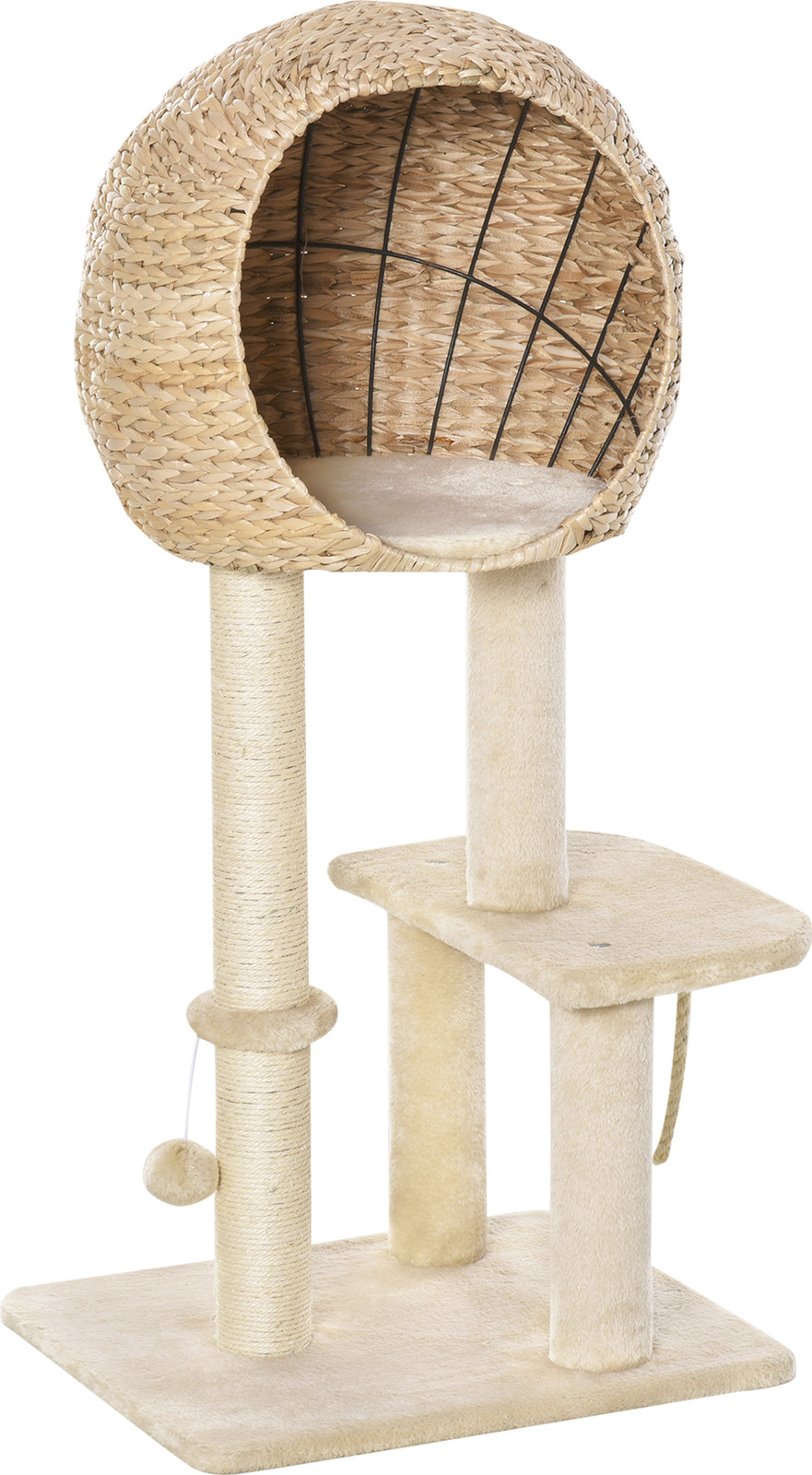 Youjia Kartonnen krabboom met kattennest en speelbal, beige, Hoogte: 100 cm