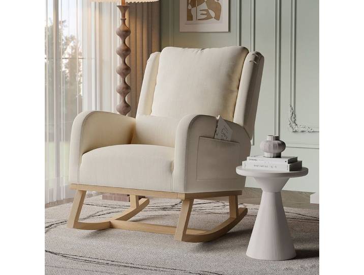 Fauteuil à bascule - SOMUBI - Rocking Chair - Beige - Poches latérales - Confortable