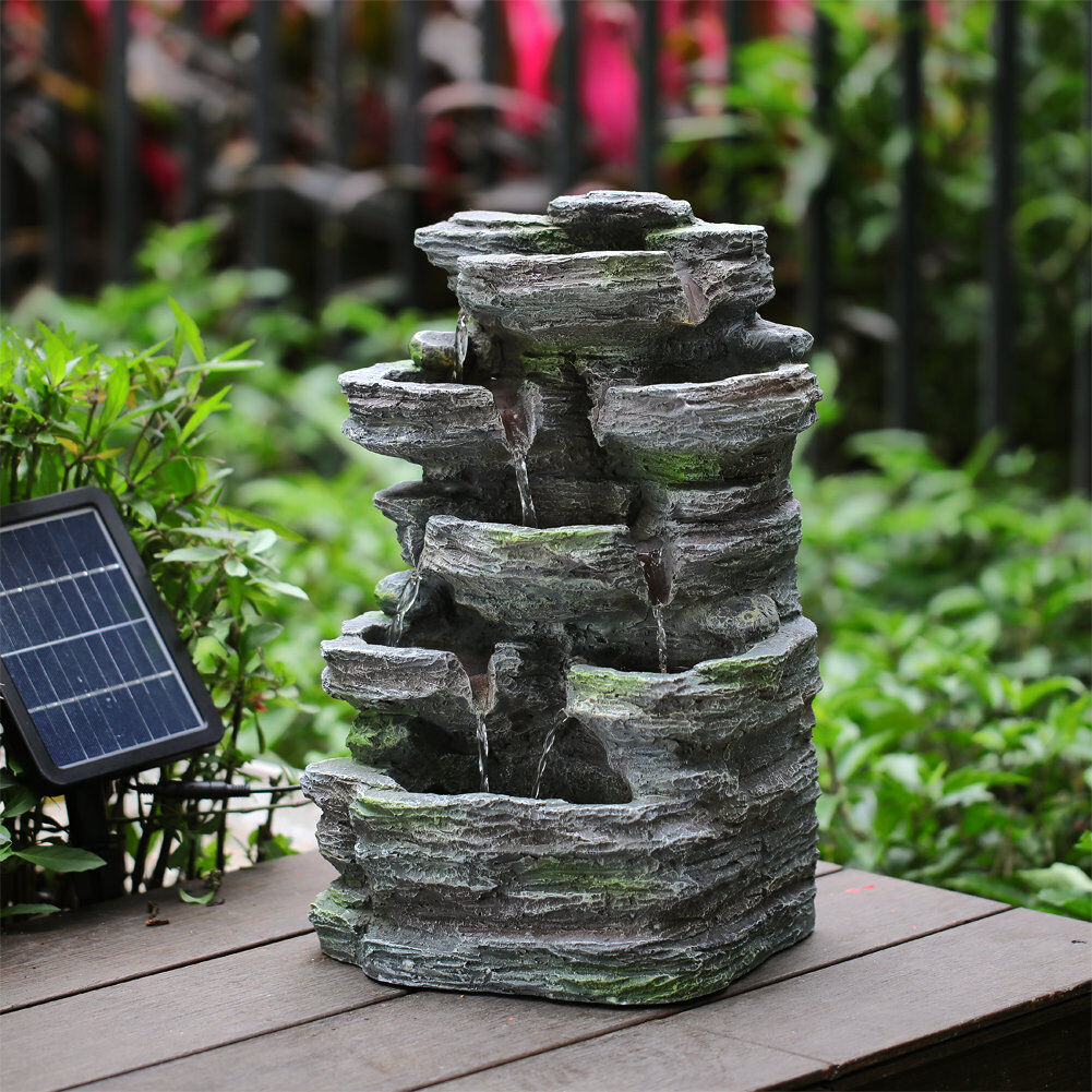 Alpen Home Outdoor Cascade Fountain with Lights Gray 45cm H X 28cm W X 23cm D