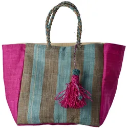 RICE Große Raffia Schopping Tasche Bunte Streifen, L:40 cm, B:40 cm, H:30 cm, Pink