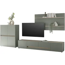 WOHNWAND 3-teilig Salbei grün, Barista Eiche 343 cm, Schrankwand in modernem Design
