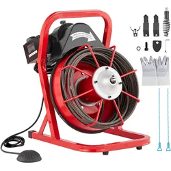 VEVOR Rohrreinigungsmaschine 50 FT x 3/8 Zoll, Kanalisationsspirale mit manueller Zuführung, 250 W elektrische Rohrreinigungsmaschine mit 4 Schneidern und luftaktiviertem Fußschalter für 2" bis 4" Rohre