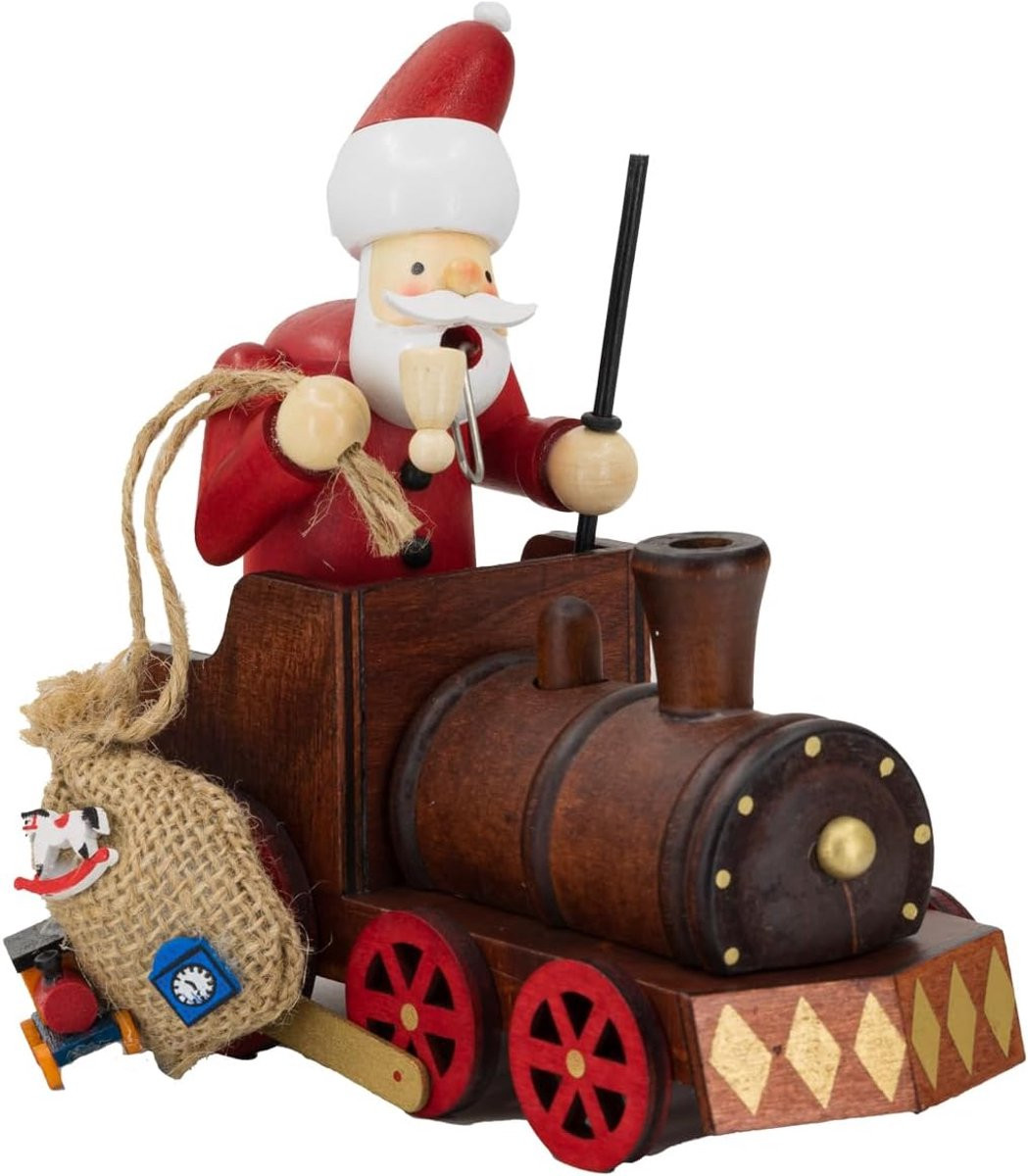Kaladia Houten Rookman Santa in trein - Rookfiguur voor wierookkaarsen - Hoogte: 15 cm
