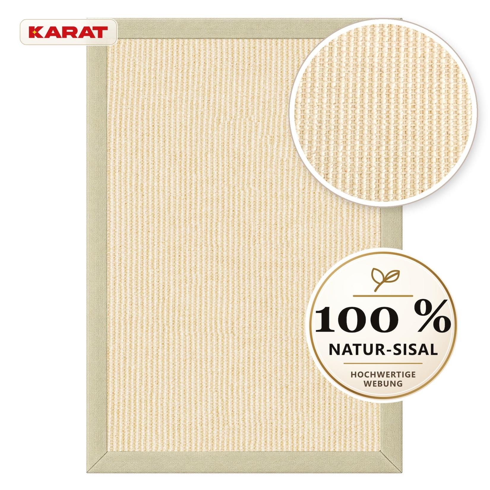 Karat Sisal-Teppich Goa Naturteppich aus 100 % Sisal mit Stoffbordüre Creme