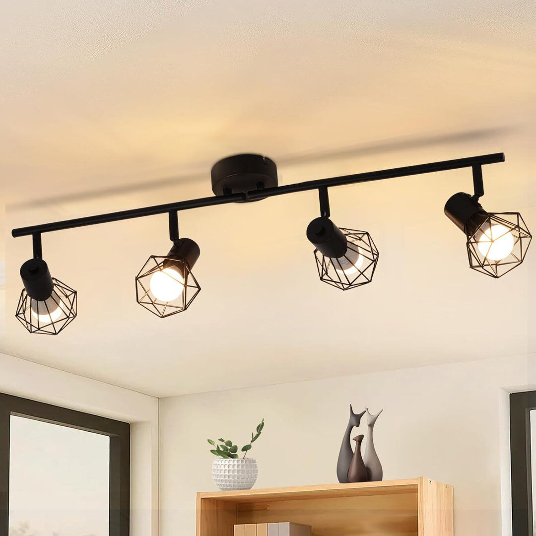 Borough Wharf Ceiling Spotlight 4-Flame Ceiling Lamp - Ceiling Spotlights Vintage Retro E14 Industrial Swivel 350° Ceiling Light Metal Indoor for Living Room Childr Black 9.5cm H X 71cm W X 20cm D