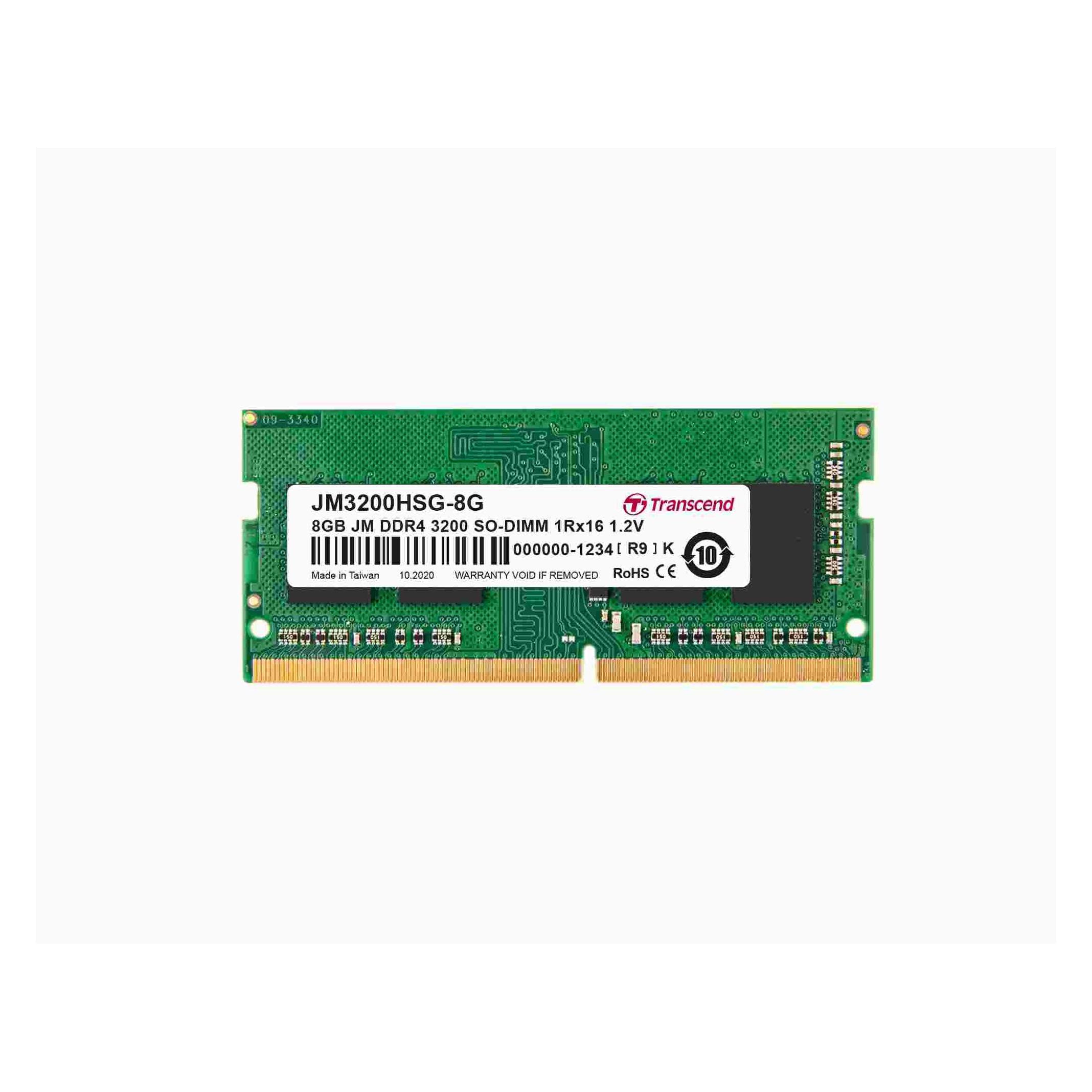 Transcend Laptop Arbeitsspeicher Modul 8 DDR4 3200MHz Speichermodul (1 x 8GB, 3200 MHz, DDR4-RAM, SO-DIMM) (JM3200HSG-8G)
