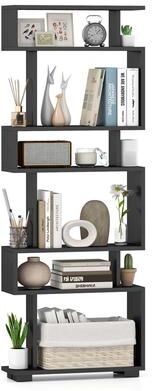 "1/2 PCS 6 Tier Geometric Bookcase 64"" Tall S-Shaped Bookshelf"