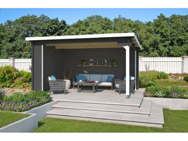 Gartenhaus LASITA MAJA Unterstand Columbus , grau (carbongrau), ohne Dacheindeckung, Massivholz, Gartenhäuser, Gartenhaus, Unterstand / Lounge 34mm