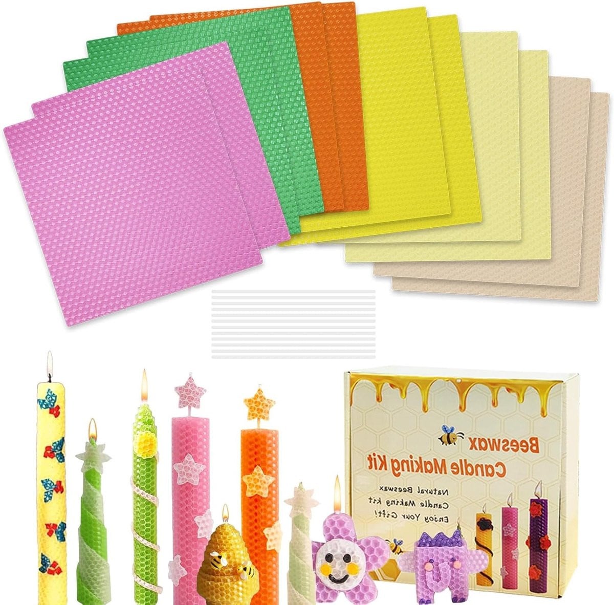 Set van 12 kleurrijke bijenwasplaten voor het zelf maken van kaarsen, DIY-kit