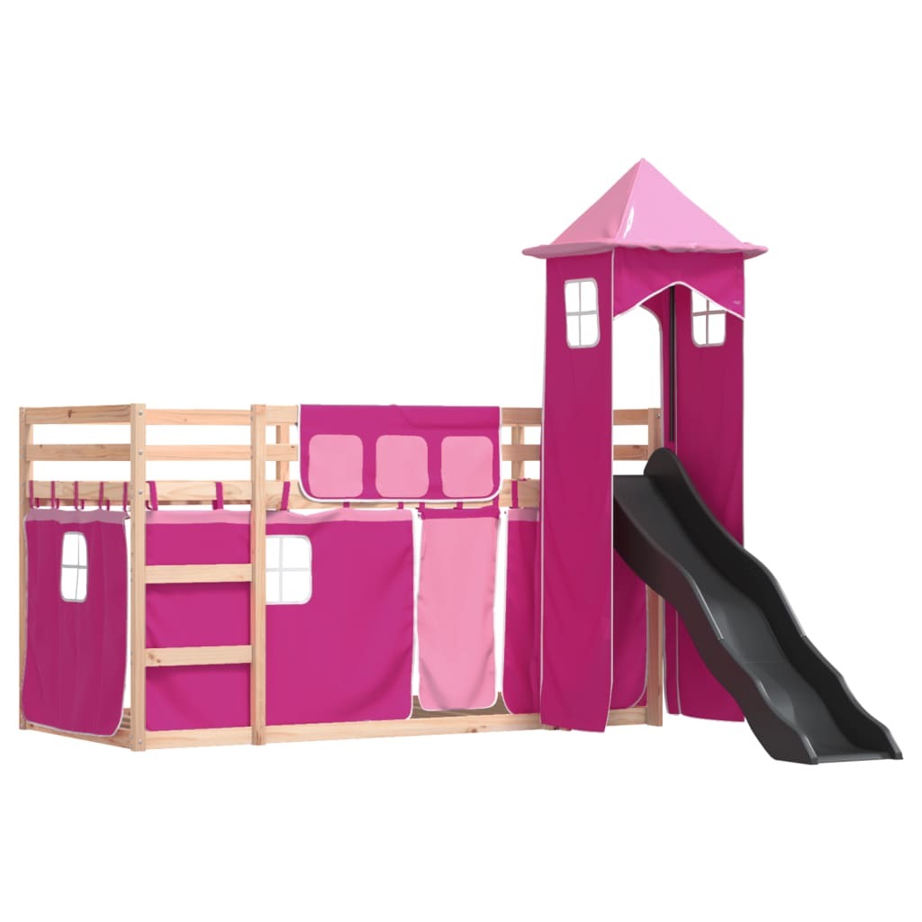 Maison Exclusive - Etagenbett mit Rutsche und Gardinen Rosa 80x200 cm