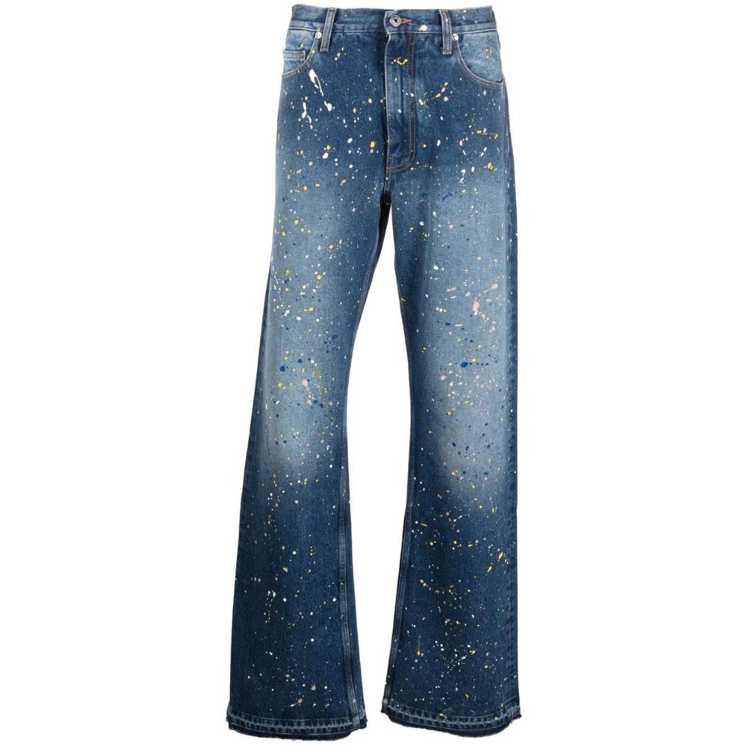 Relax-slim-fit blauwe jeans met gebroken witte verf