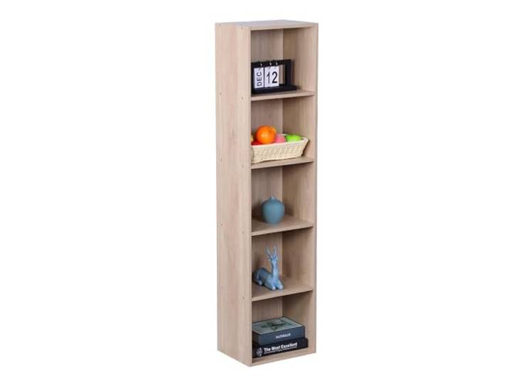Relaxdays Bücherregal, HxBxT: 132 x 32 x 24 cm, 5 Fächer, Eiche Buchregal Würfel, offenes Standregal für Wohnzimmer