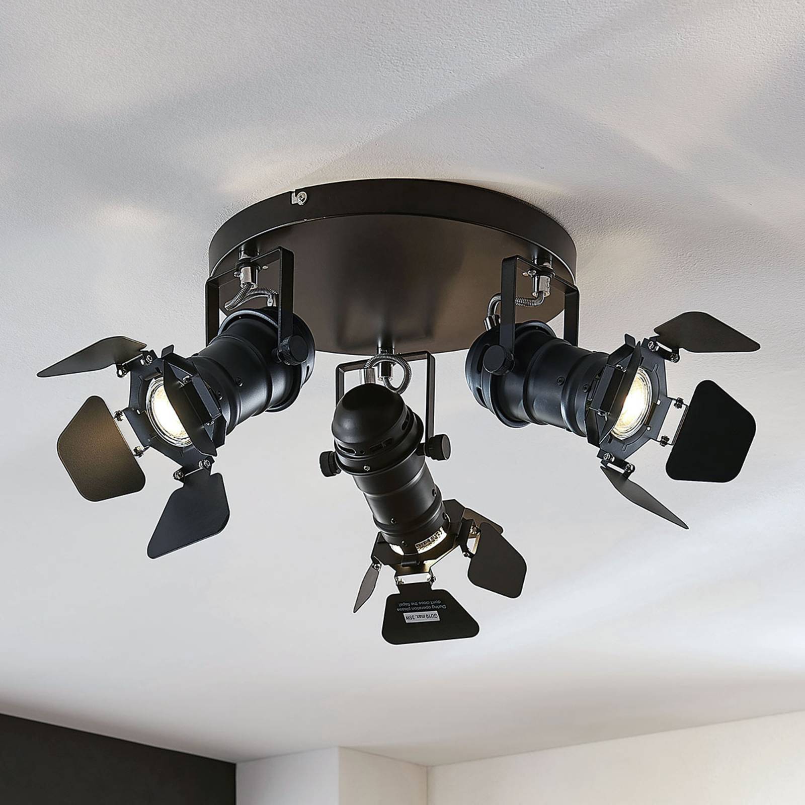 Deckenlampe Tilen Lindby, dimmbar, schwarz, für Wohn- / Esszimmer, Metall, Industrielles Design, Deckenlampe