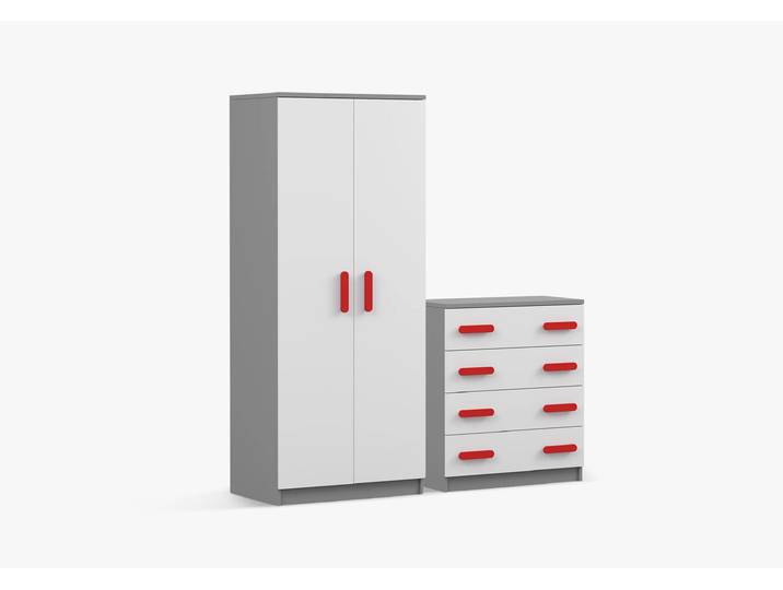 Drehtürenschrank und Kommode 2er-Set JONAS II 06/JONAS II 02 Grau Weiß Rot
