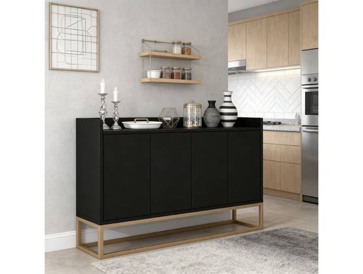 Buffet de cuisine - buffet bois - 4 portes - 120×30×80 cm - Noir sans poignées