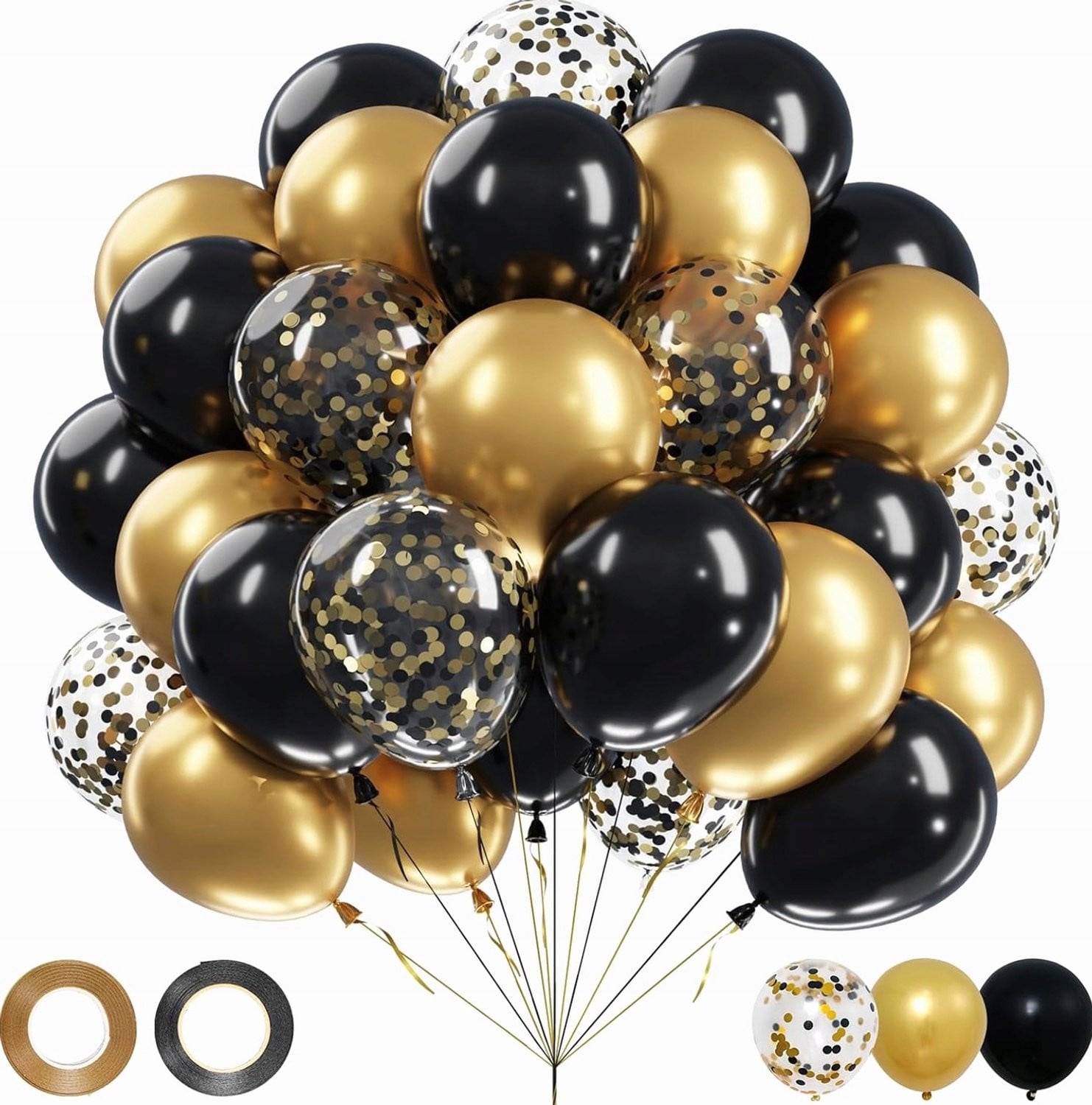 62 Zwarte en Gouden Latex Ballonnen voor Feestdecoratie