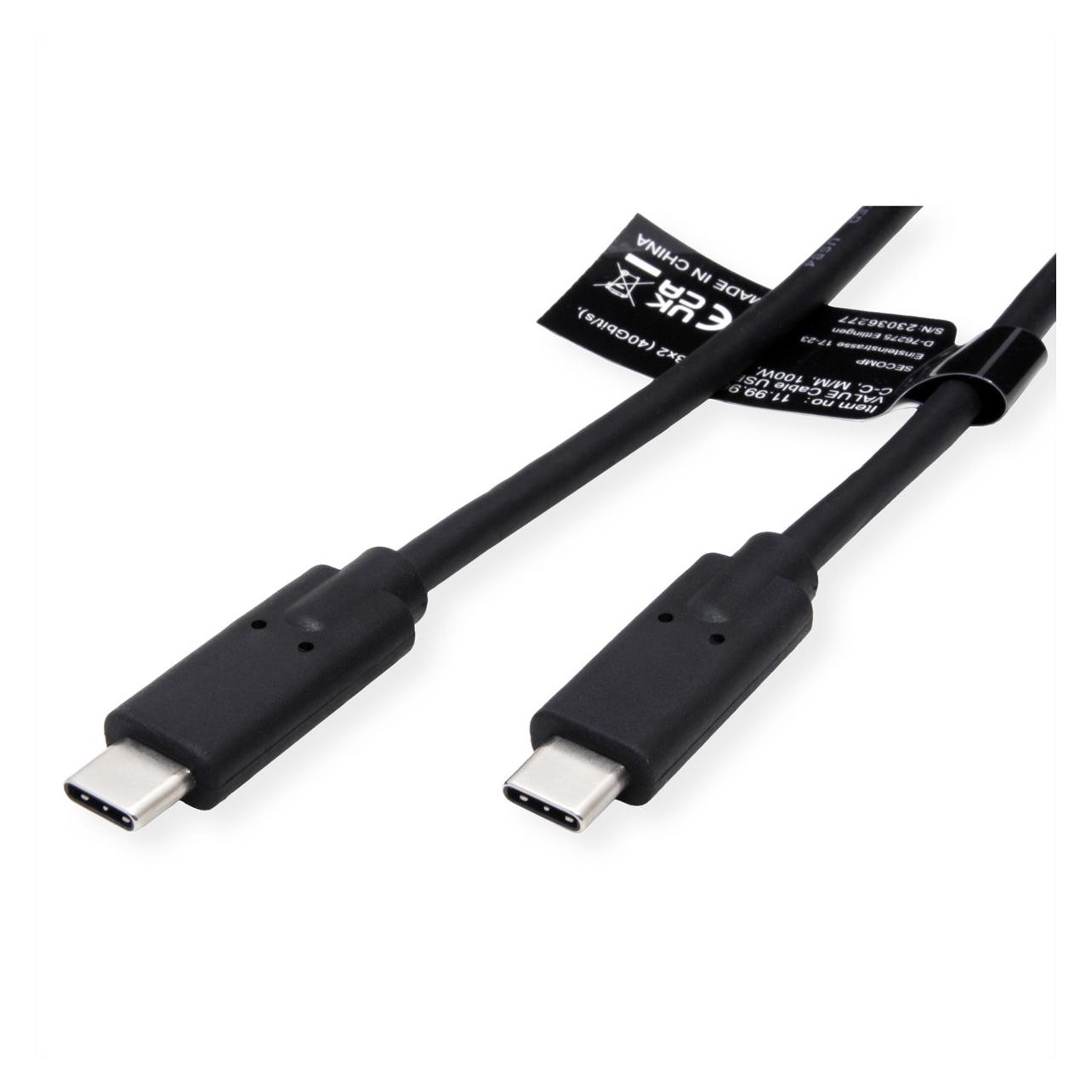 Value USB4 Gen3x2 Kabel, C-C, ST/ST (0.80 m, USB 4, 100 W) (11.99.9092)