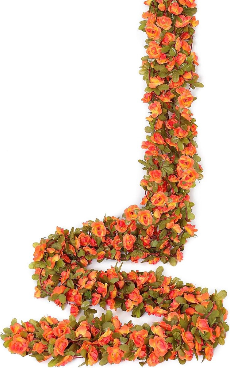 Kunstbloemenslinger met herfstbladeren, wijnstokken en rozen, 2,45 m