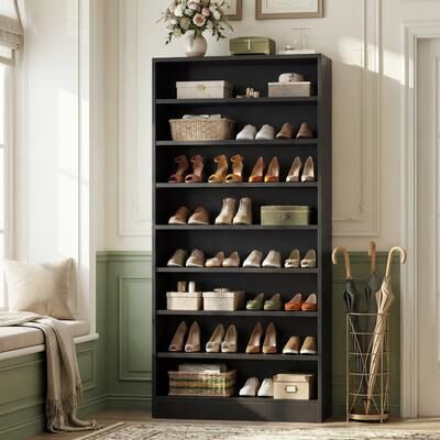 Rackcog Cimly 45 Pairs Tall Shoe Cabinet, 9-Tier Wooden Shoe Storage Organizer with Adjustable Shelves