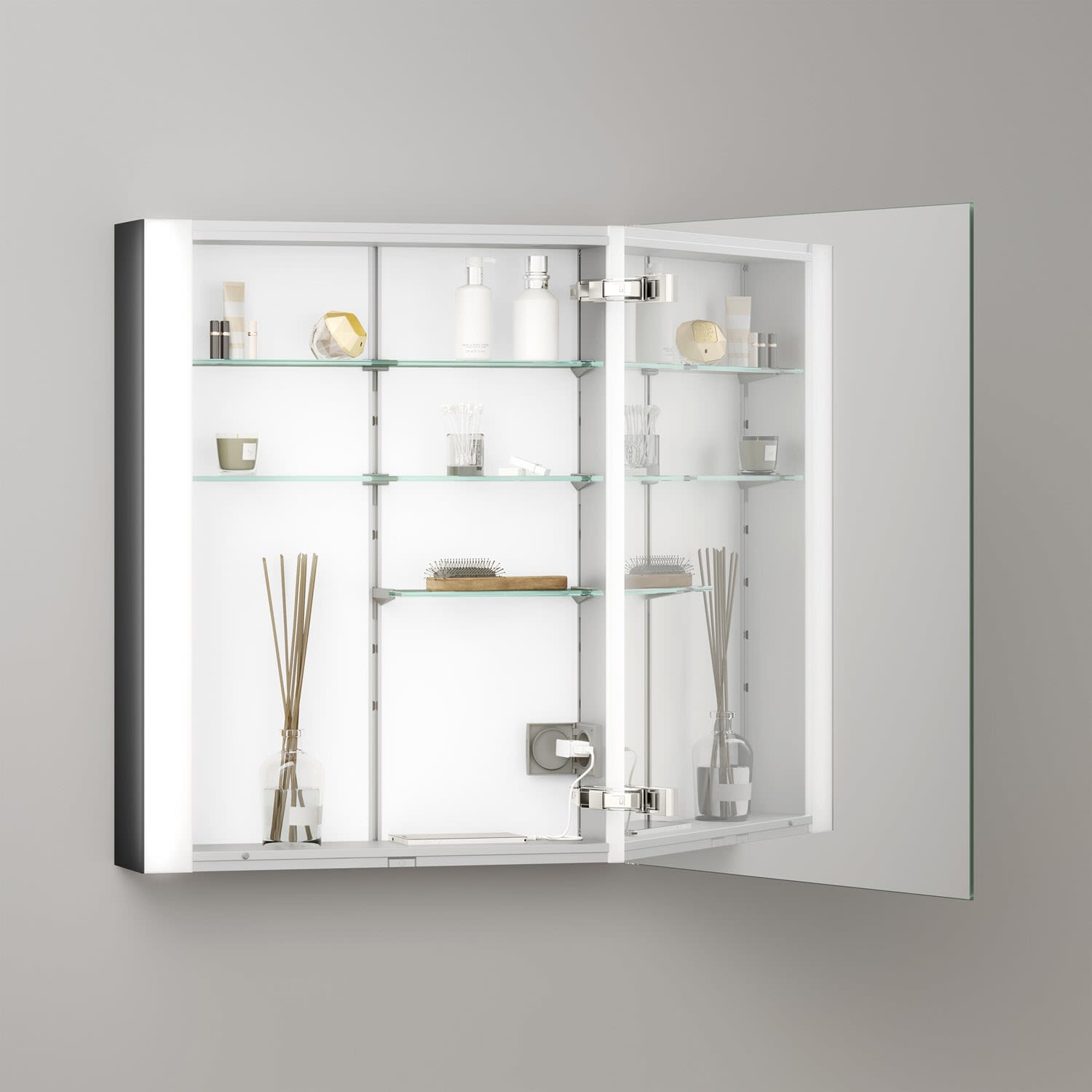 Keuco Royal Metis LED Aufputz-Spiegelschrank 60 x 71 cm Türanschlag rechts, Badmöbel, 811201450002, schwarz matt