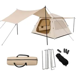 Relaxdays Campingzelt 3-4 Personen mit Vordach Beige,Braun
