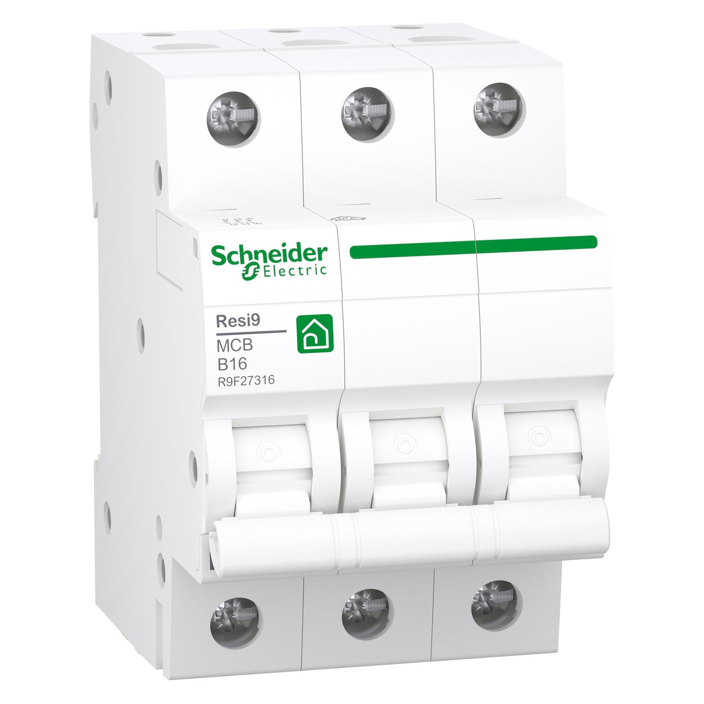 Schneider Electric SE R9F27316 Leitungsschutzschalter Resi9 3P, 16A, B Charakteristik, 10kA (R9F27316)