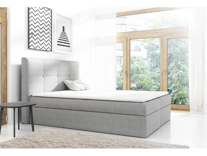 JVmoebel Boxspringbett Elegantes graues Doppelbett mit integriertem Stauraum (1-St)
