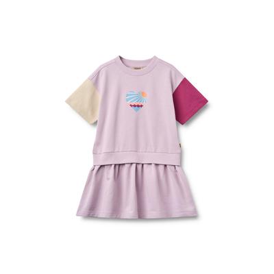 A-Linien-Kleid WHEAT "WHEAT Sweat Dress S/S Mey", Mädchen, Gr. 152, Normalgrößen, lila (lavender glow), 100% Baumwolle, unifarben, normal, Rundhals, Kleider