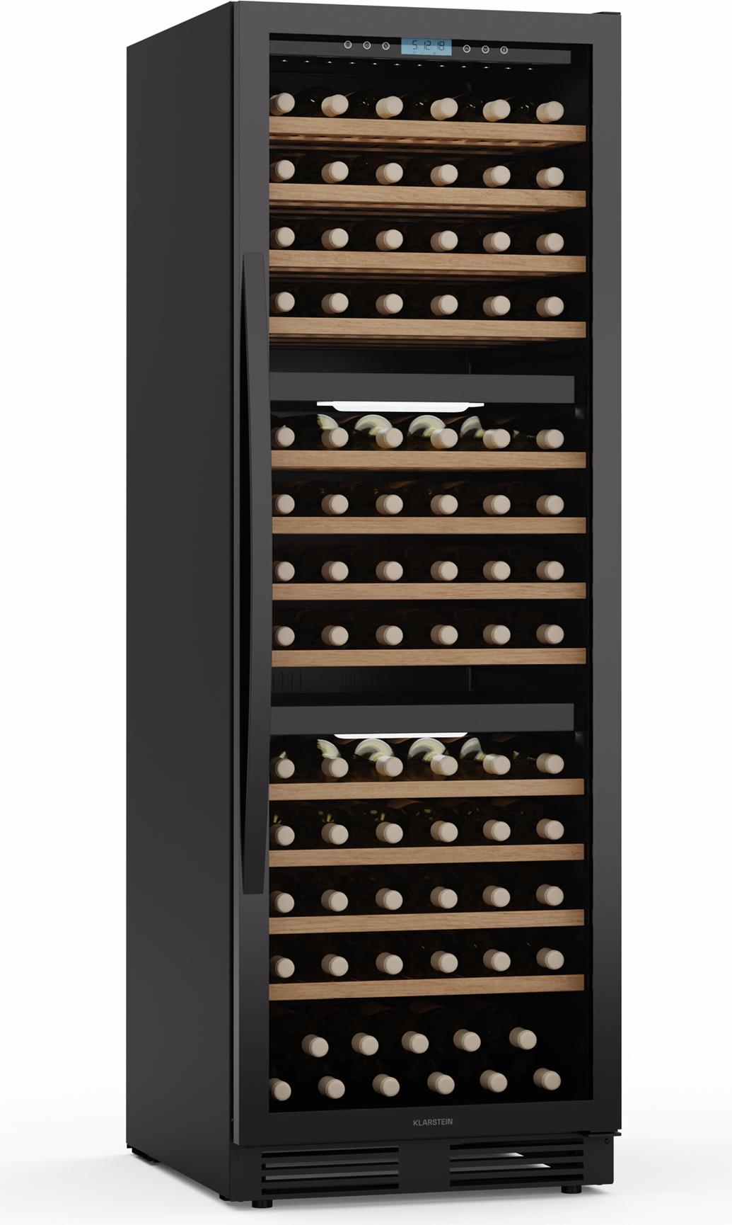 Klarstein Vinovilla Trio Weinkühlschrank - 144 Flaschen, 3 Zonen, 5-20°C, LED-Beleuchtung, UV-Schutz, freistehend, Weinklimaschrank