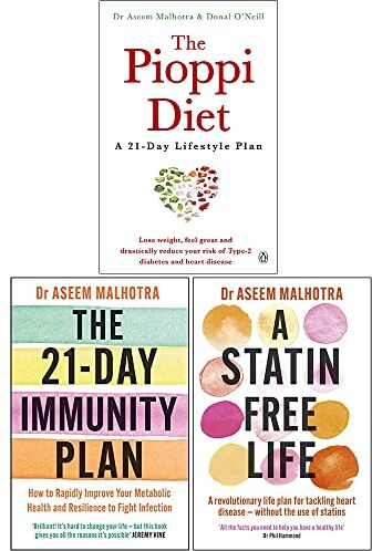 Penguin/Yellow Kite ltd Dr Aseem Malhotra Collection 3 Books Set (The Pioppi Diet, The 21-Day Immunity Plan, A Statin-Free Life)